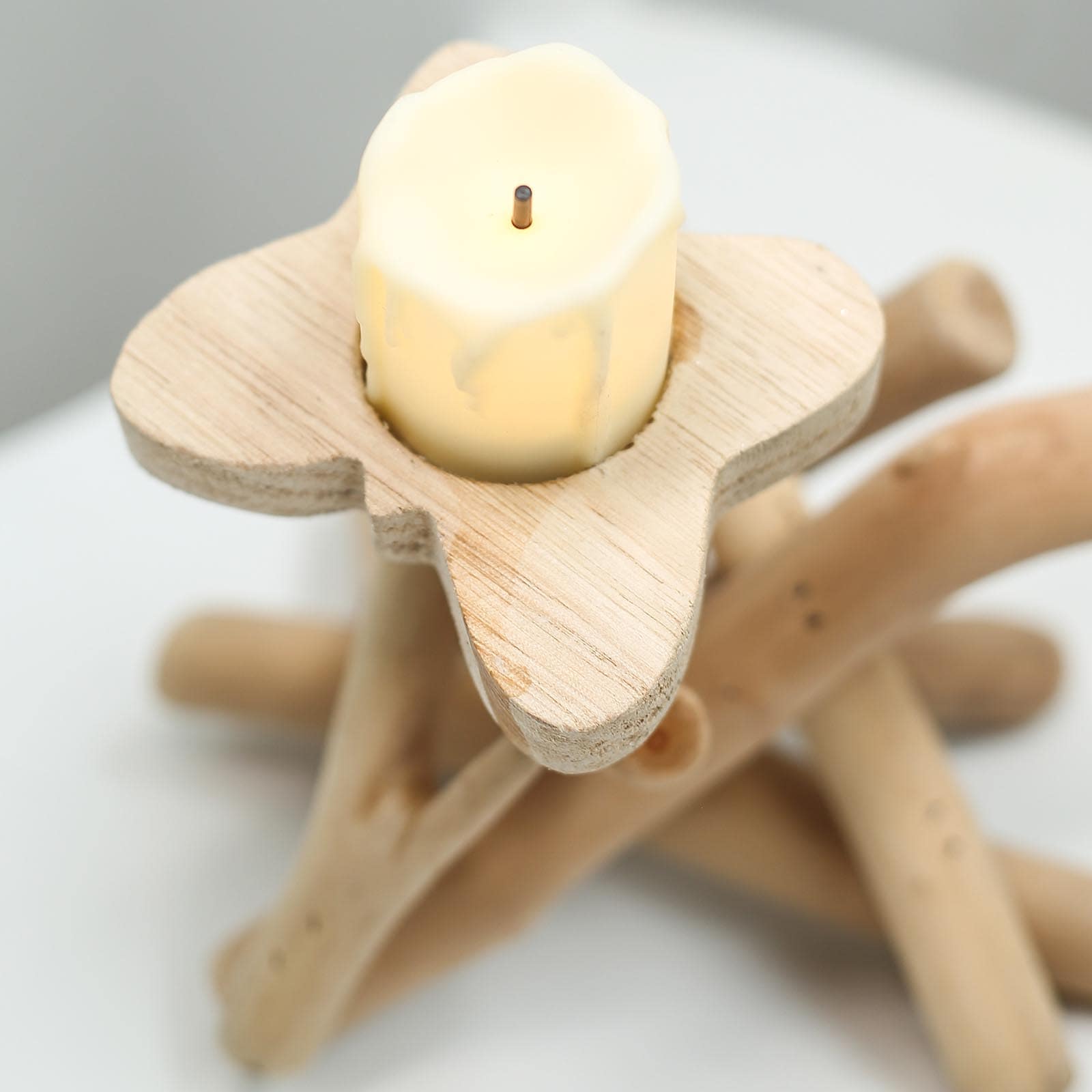 Natural Driftwood Candle Holder with Butterfly Top - Rustic Wooden Candle Stand for Events 8" Tall