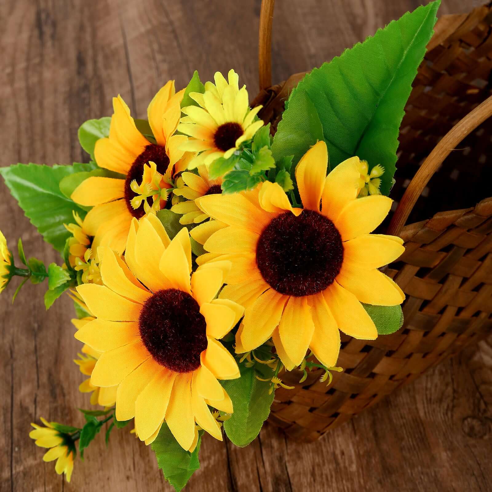 2 Bouquets 13" Yellow Artificial Silk Sunflower Flower Bushes