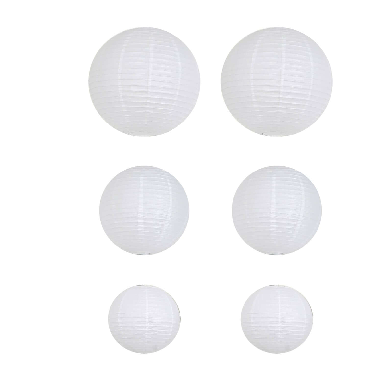 Set of 6 White Hanging Paper Lanterns, Chinese Sky Lanterns, Assorted Sizes - 16", 20", 24"