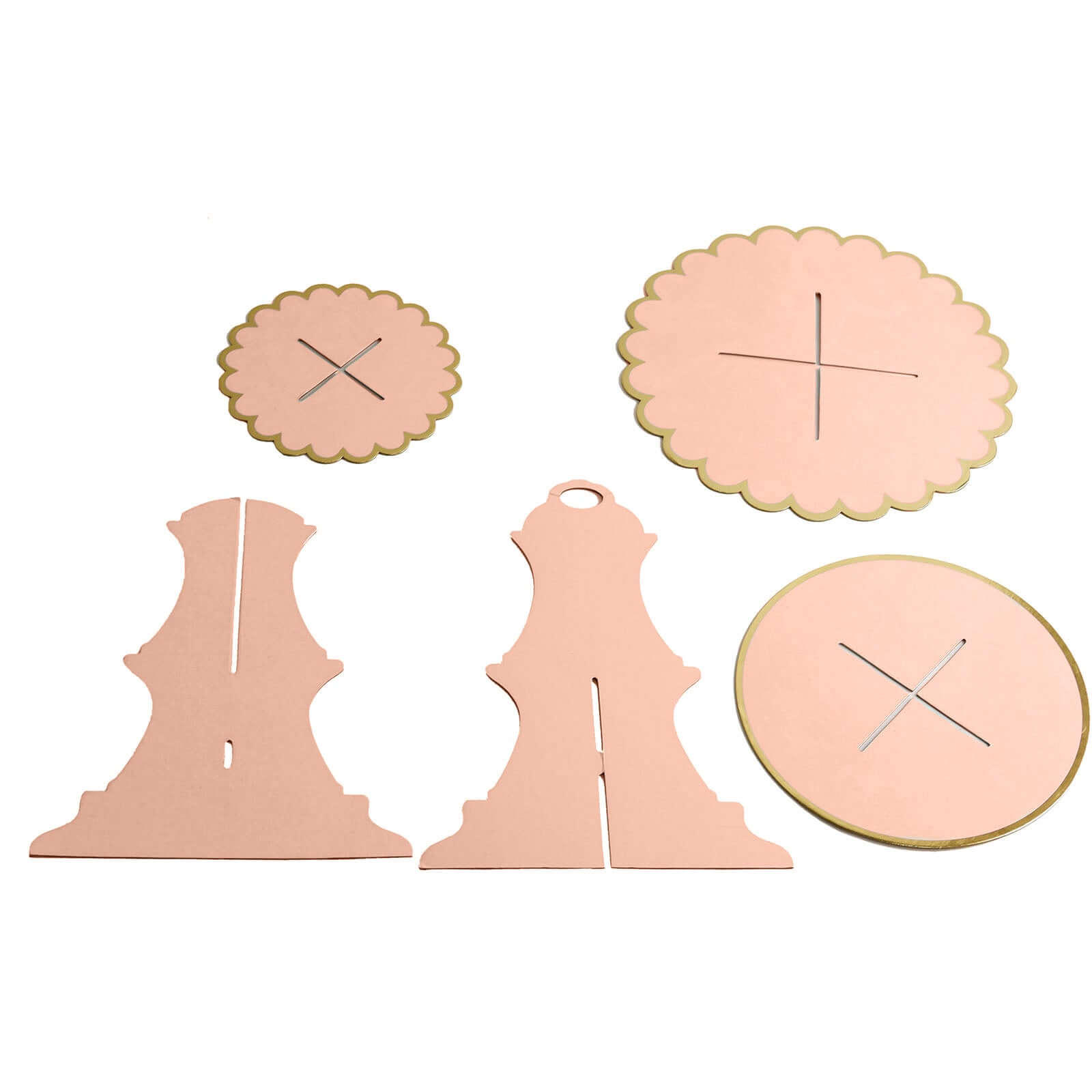 3-Tier Cardboard Cupcake Stand Blush - Sturdy & Collapsible Dessert Treat Tower with Gold Scalloped Rim for Baby Shower Wedding & Party Decor 13"