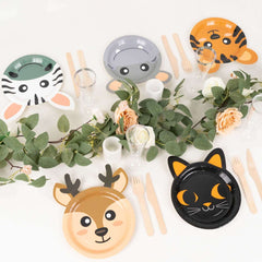 Set of 25 Paper 7" Round Plates Assorted Animal Print - Durable 300GSM Disposable Wildlife Jungle-Inspired Appetizer Dessert Party Plates for Themed Events