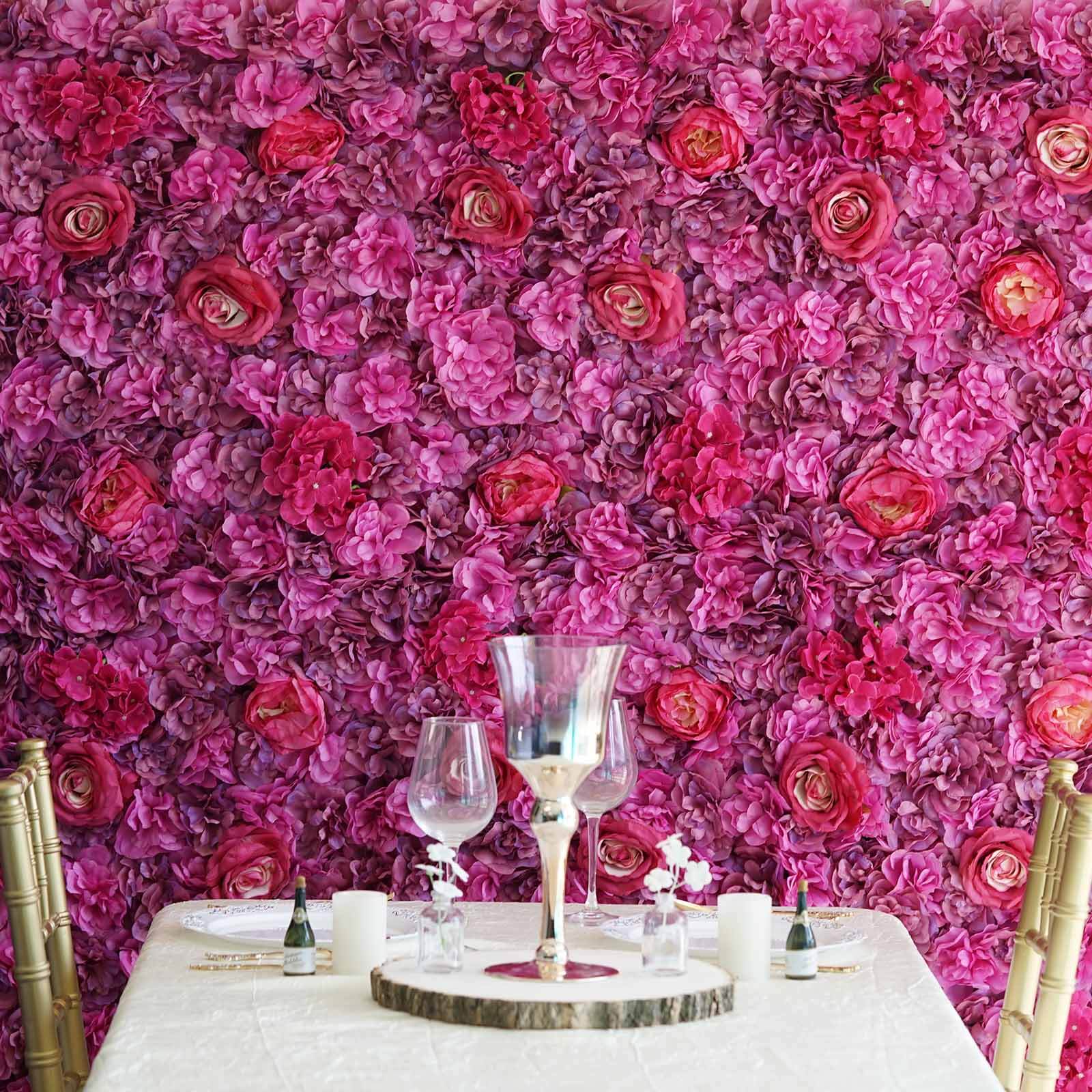 13 Sq ft. Violet Purple UV Protected Assorted Flower Wall Mat Backdrop - 4 Artificial Panels