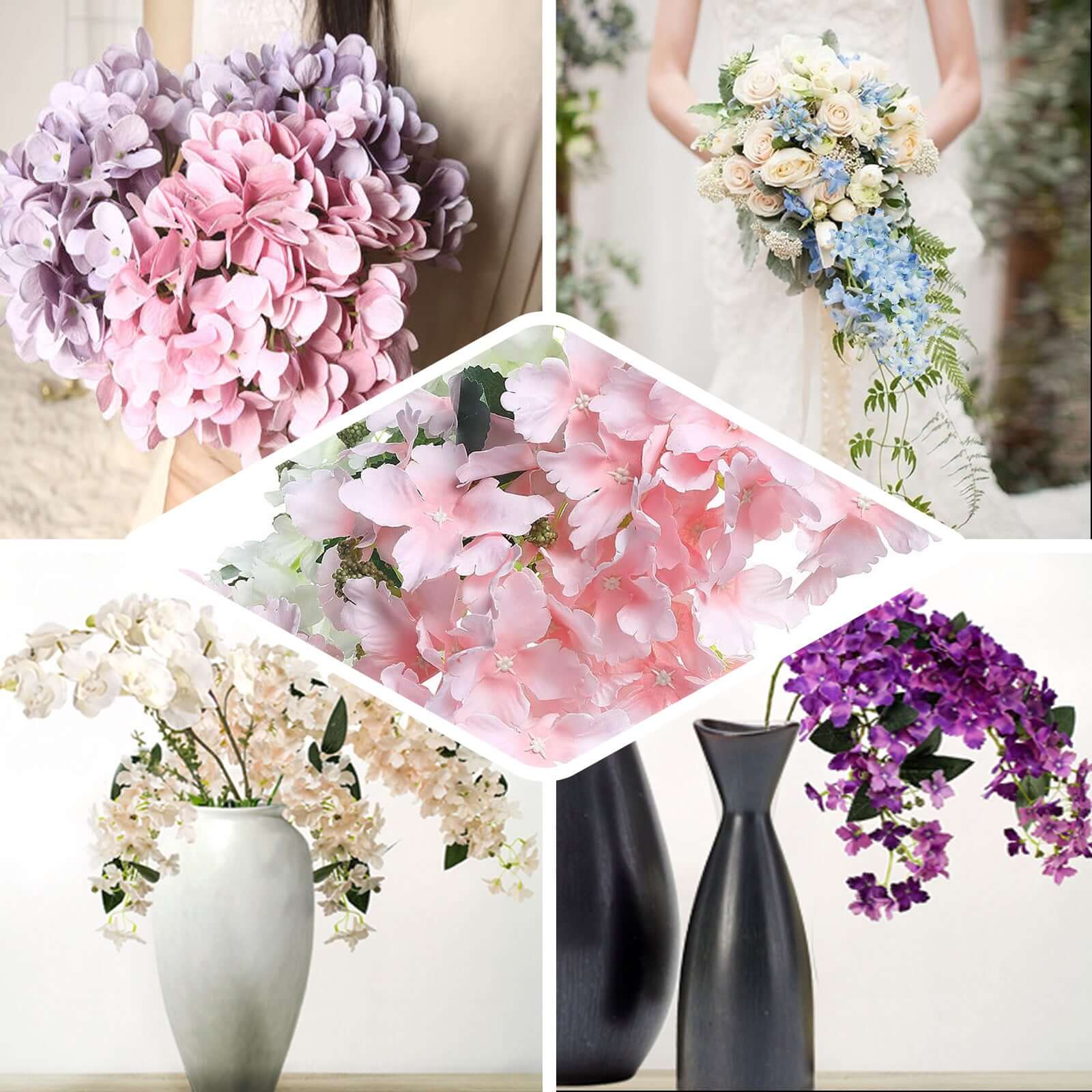 4 Stems 41" Tall White Artificial Silk Hydrangea Flower Branches