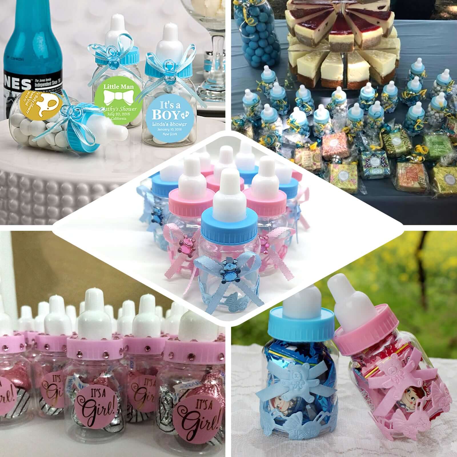 12-Pack Fillable Mini Candy Container in Baby Bottle Style Clear/Pink - Candy Treat Favor Boxes for Baby Showers 3.5"