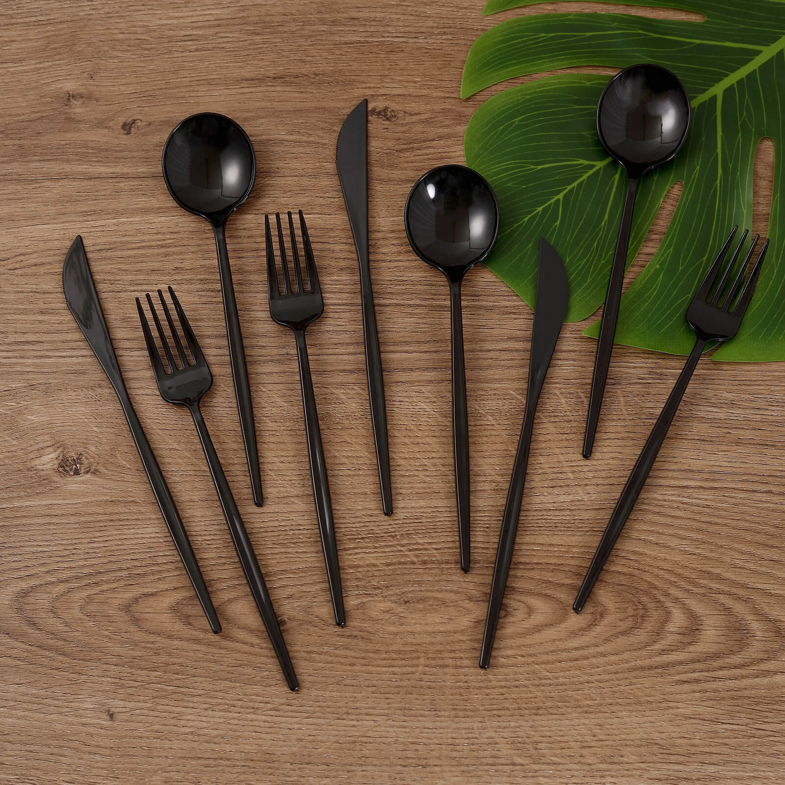 24-Pack Plastic Flatware Set with Sleek Modern Design Black - Premium Disposable Silverware 8"
