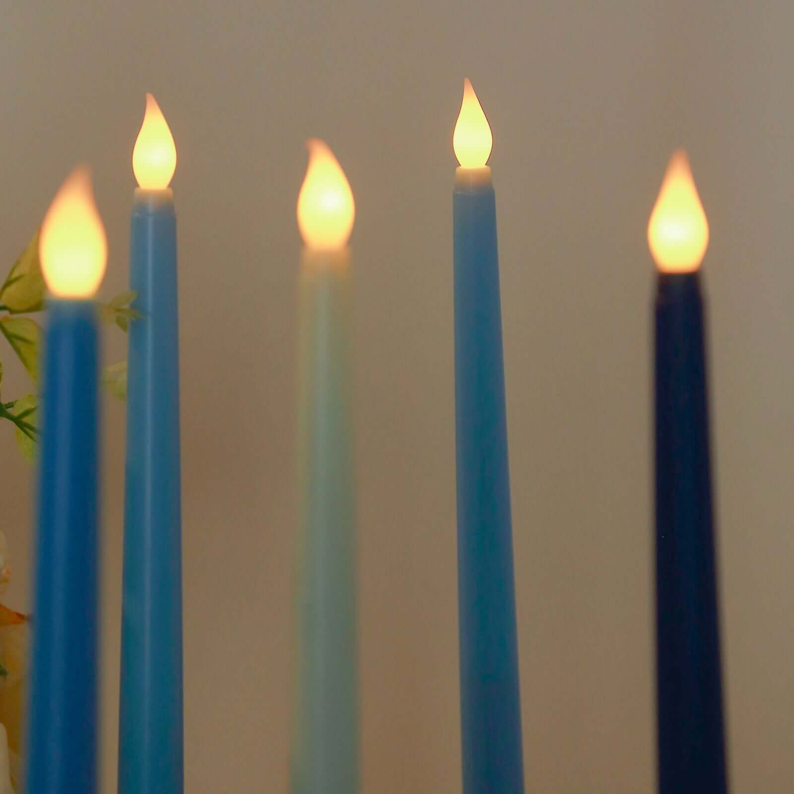 8-Pack LED Flickering Lighting Mixed Blue - Flameless Battery Operated Taper Candles 11"