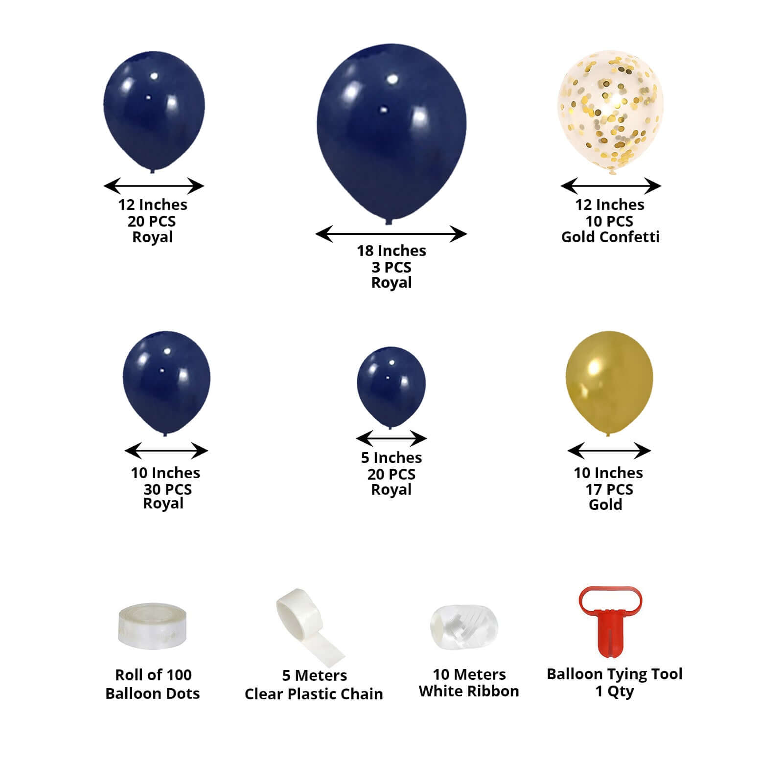 100 Pack Assorted Royal Blue Gold Latex Balloon Arch Kit, DIY Party Balloon Garland Decorations