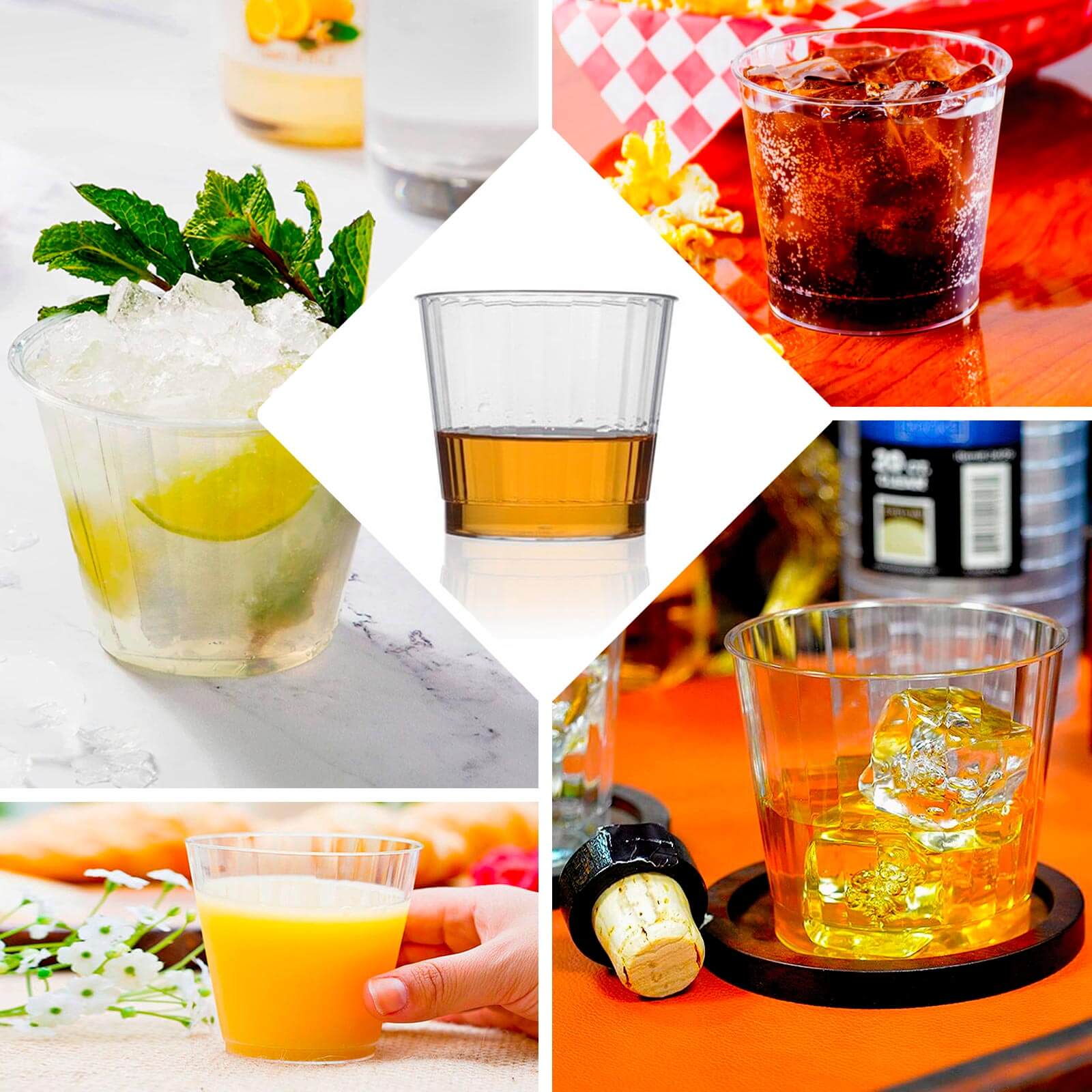 25-Pack Plastic Party Cups Crystal Clear with Rounded Rim - Durable Hard Disposable Drinkware 9oz