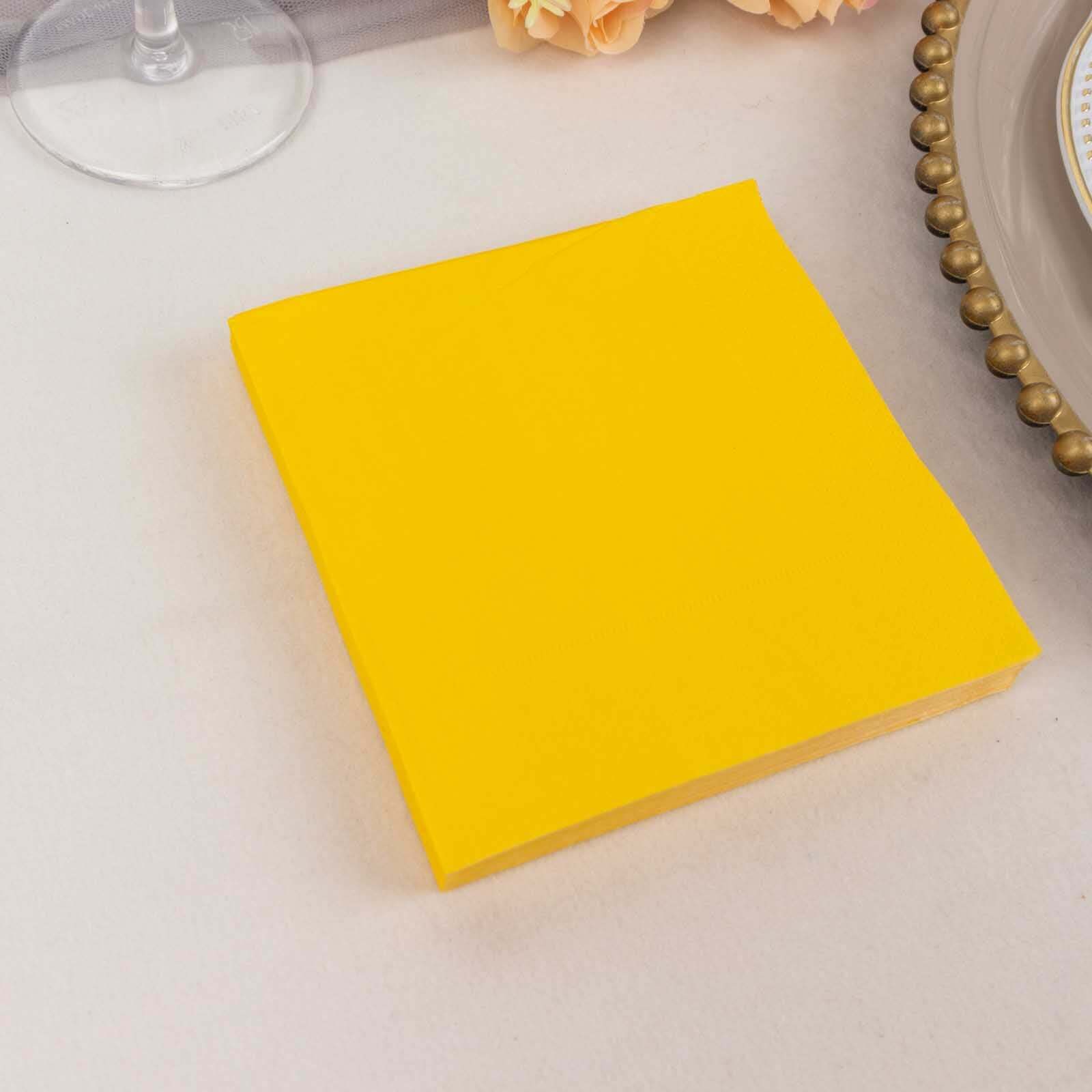 50-Pack Paper Beverage Napkins Yellow - 2 Ply Disposable Soft 18GSM Cocktail Napkins 5"x5"