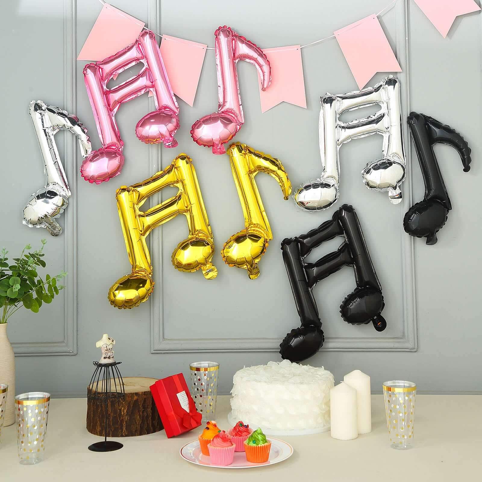 6 Pack Metallic Gold Single and Double Music Note Mylar Foil Balloons