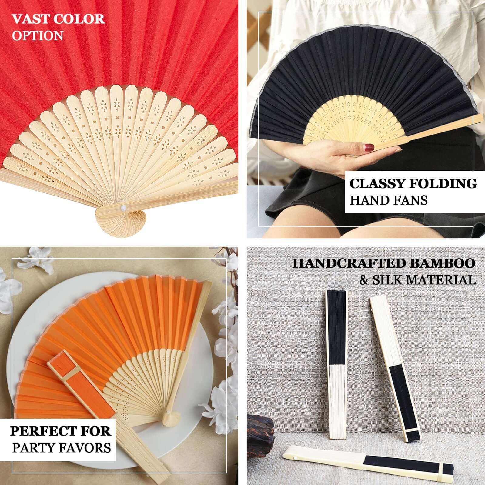 5 Pack Fuchsia Asian Silk Folding Fans Party Favors, Oriental Folding Fan Favors
