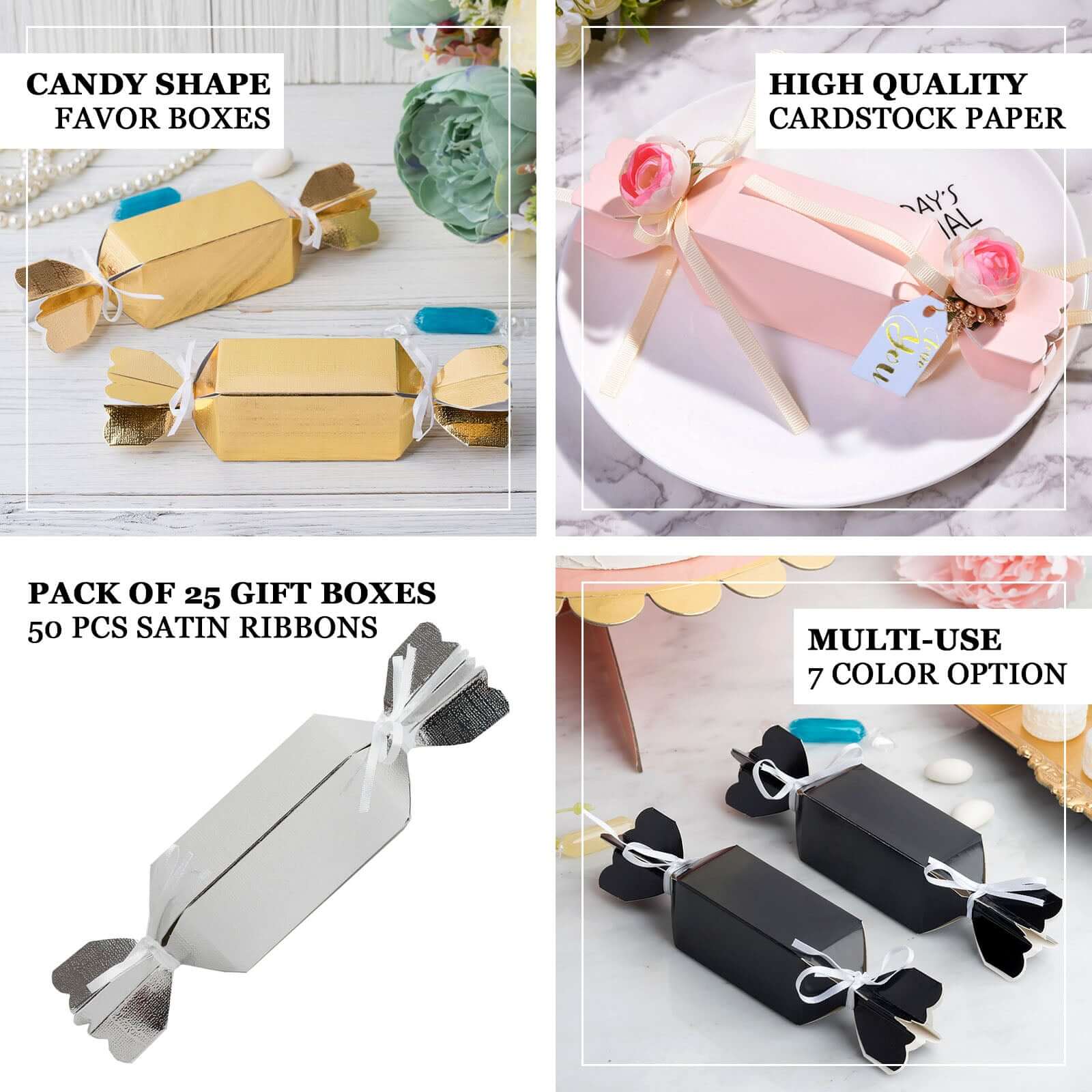 25 Pack White Candy Shape W Satin Ribbon Party Favor Gift Boxes