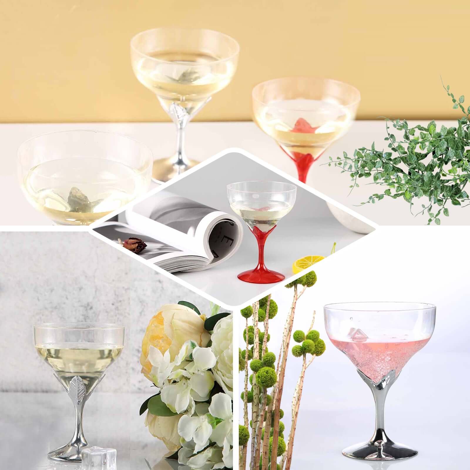 6-Pack Plastic Champagne Glasses Gold Hard Material - Durable Disposable Goblets for Wine 5oz