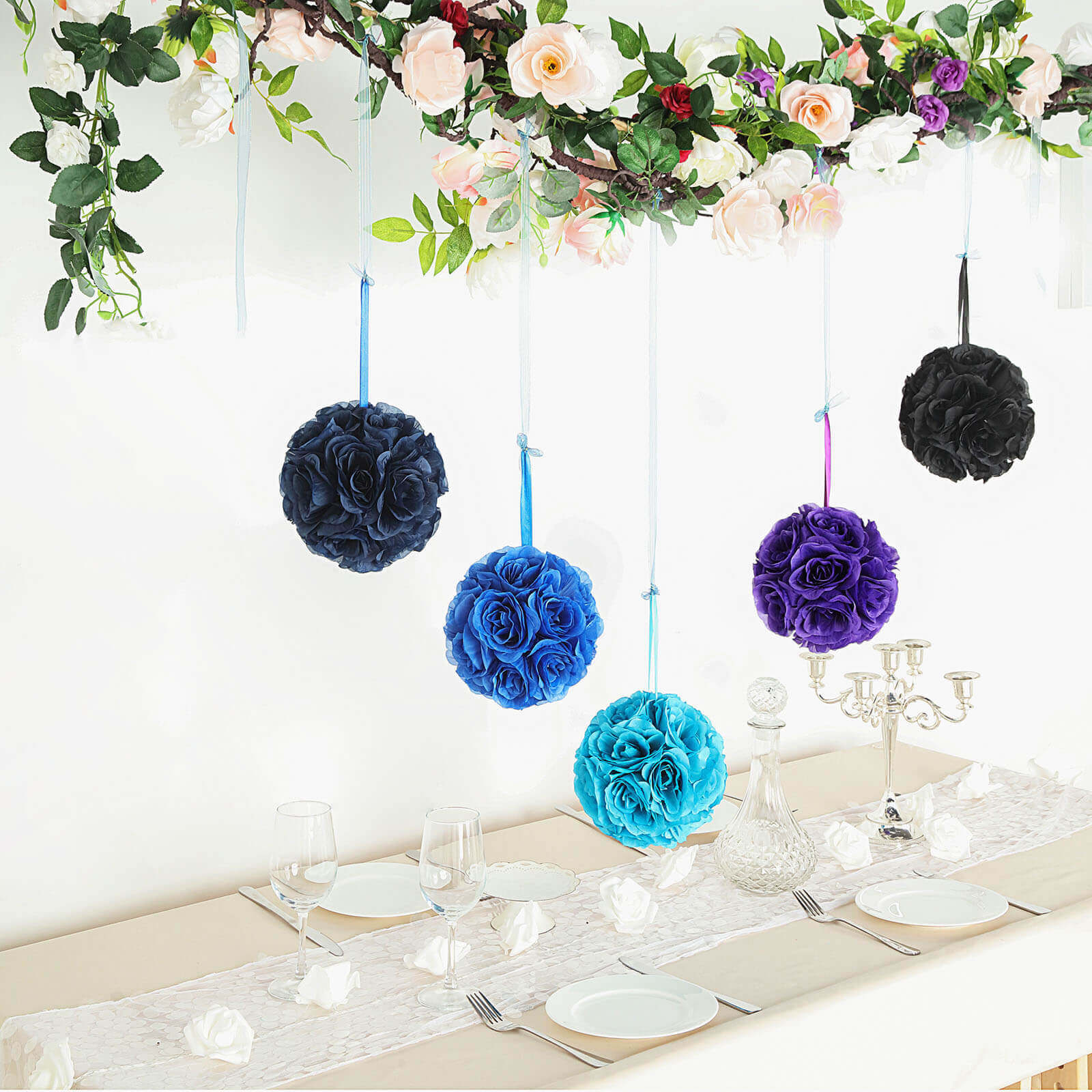 2 Pack 7" Purple Artificial Silk Rose Kissing Ball, Faux Flower Ball
