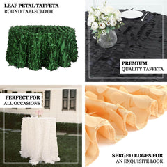 Taffeta 132" Round Tablecloth Navy Blue | 3D Leaf Petal Design Seamless Table Cover