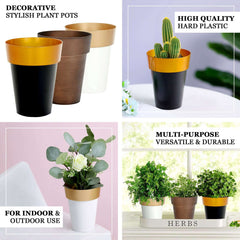 2-Pack Flower Plant Pots Medium Design Rustic Brown - Plastic Indoor Decorative Planters 6"