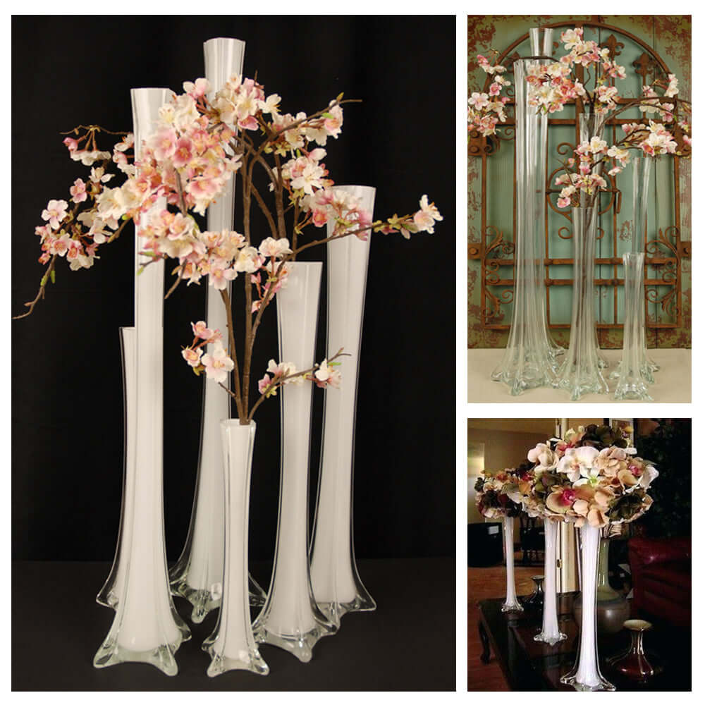 12-Pack Glass Eiffel Tower Flower Vases Clear - Tall Wedding Table Decor 24"