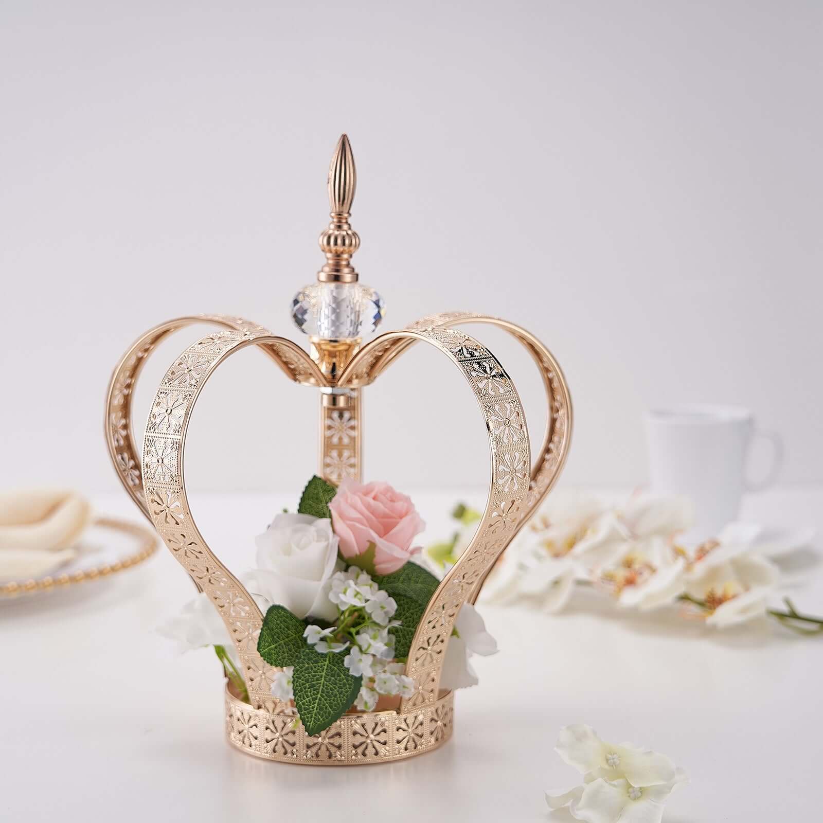 Metal Crown Pillar Candle Holder Stand Gold - Votive Holder Centerpiece 25"