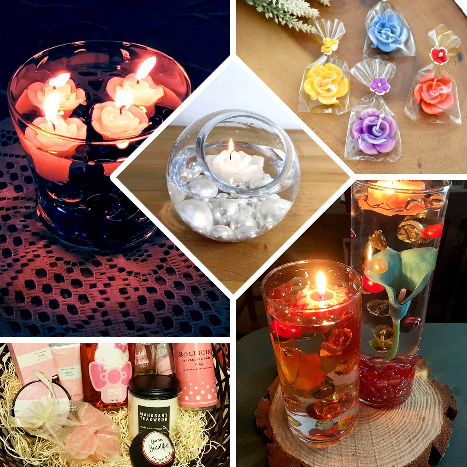 12-Pack Mini Floating Candles Rose Flower Design Gold - Wedding Vase Fillers for Decor 1"
