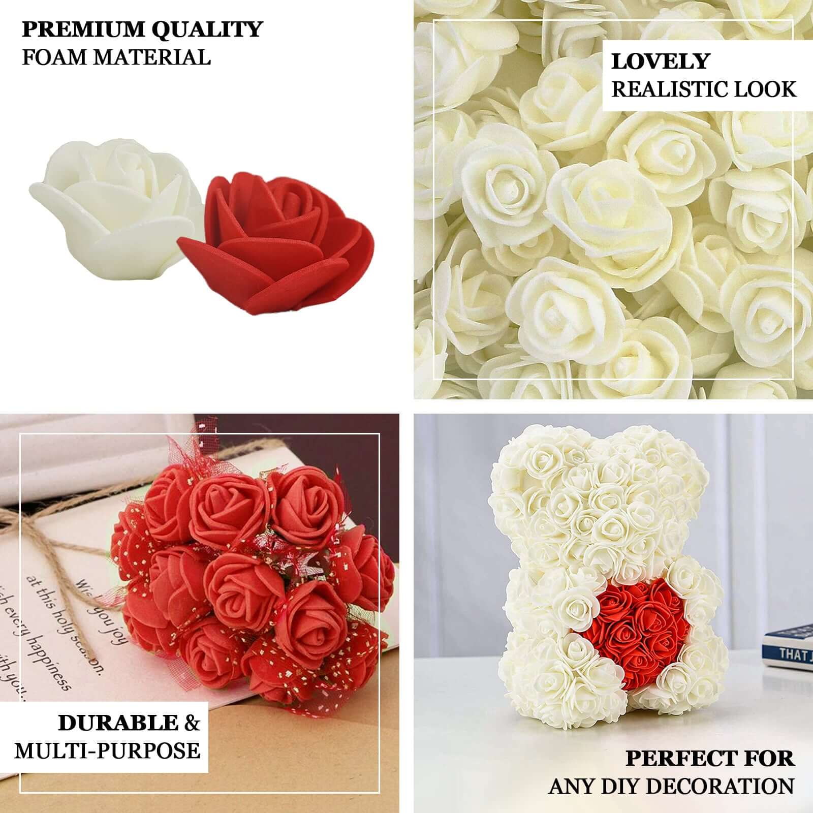 48 Roses 1" Lavender Lilac Real Touch Artificial DIY Foam Rose Flowers With Stem, Craft Rose Buds