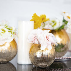 Glass Bud Vase Gold Foiled Crackle Bubble Bowl - Classy Floral Centerpiece for Weddings 4"