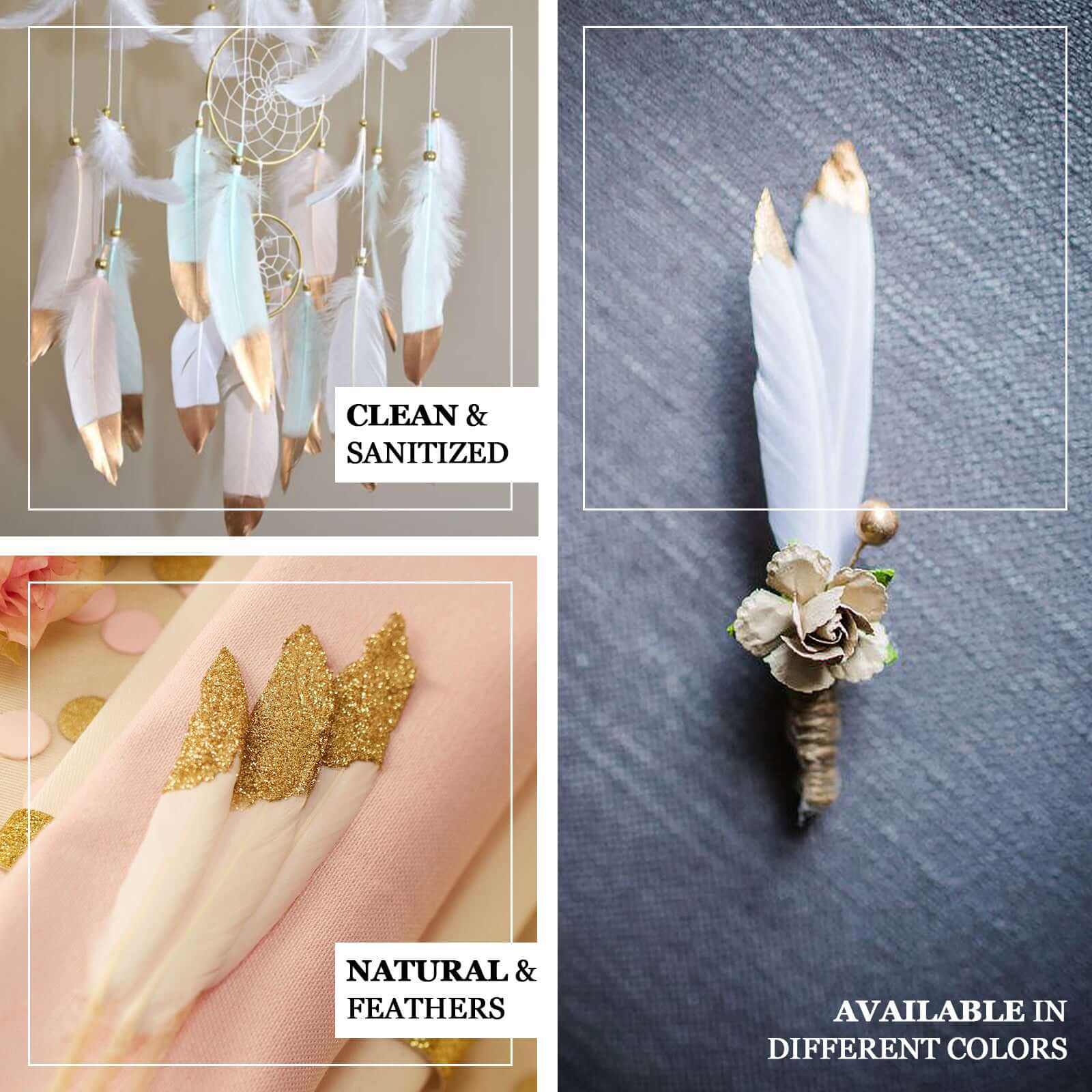 30-Pack Goose Feathers Craft Feathers Metallic Gold Tip Dual Tone Mint White - Decorative Feathers for DIY Projects