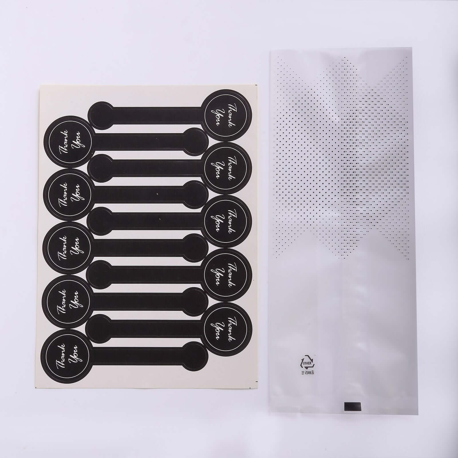50 Pack Clear Black Dotted Plastic Goodie Gift Bags with "Thank You" Paper Stickers, Rectangular Party Favor Candy Treat Bags - 3"x9"