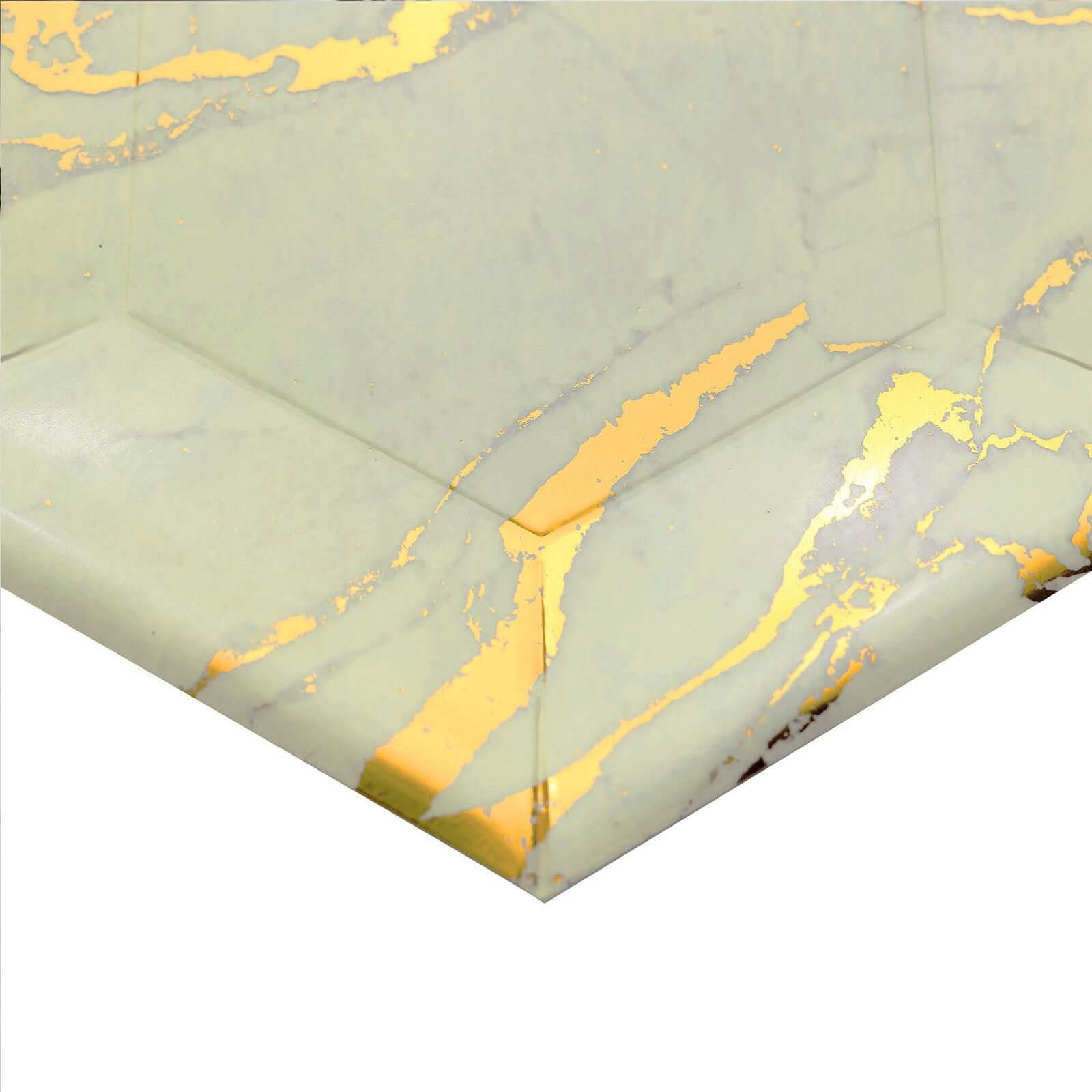 25 Pack Ivory Marble 12" Serving Dinner Paper Plates, Disposable Hexagon Geometric Shaped Plates With Gold Foil Marble Design - 400 GSM