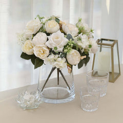 2 Pack Artificial Rose & Peony Floral Arrangements – 12" Ivory Silk Bouquets for Weddings & Home Décor