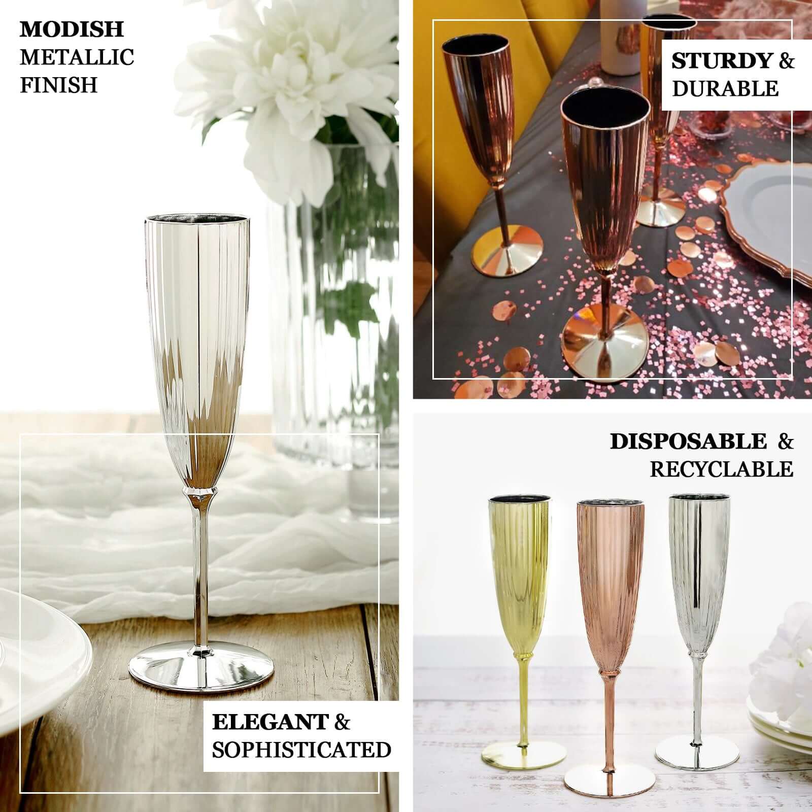 6-Pack Plastic Champagne Flutes in Metallic Gold - Classy Disposable Champagne Glasses for Toasting & Cocktail Parties 5oz