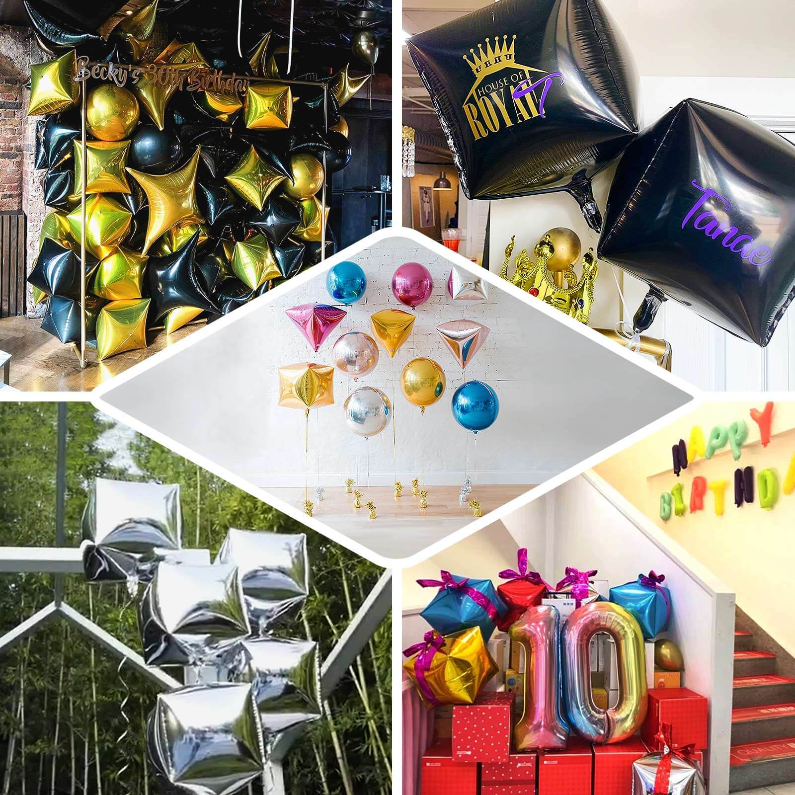 14" 4D Silver Cube Shaped Mylar Foil Helium Air Balloons