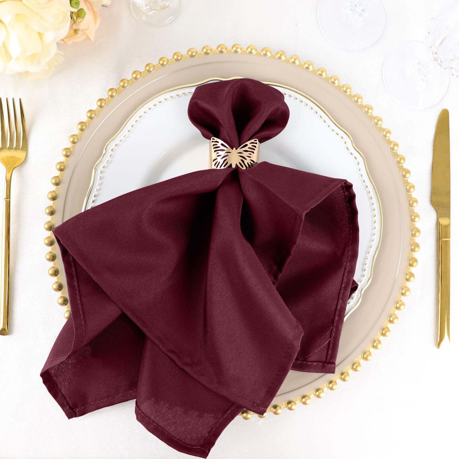 5 Pack Polyester 20"x20" Napkins Burgundy - Wrinkle Resistant & Easy Care Cloth Napkins