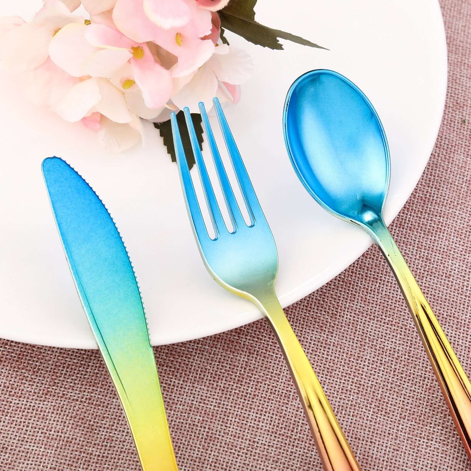 24 Pack - 8" Rainbow Ombre Design Heavy Duty Plastic Knives