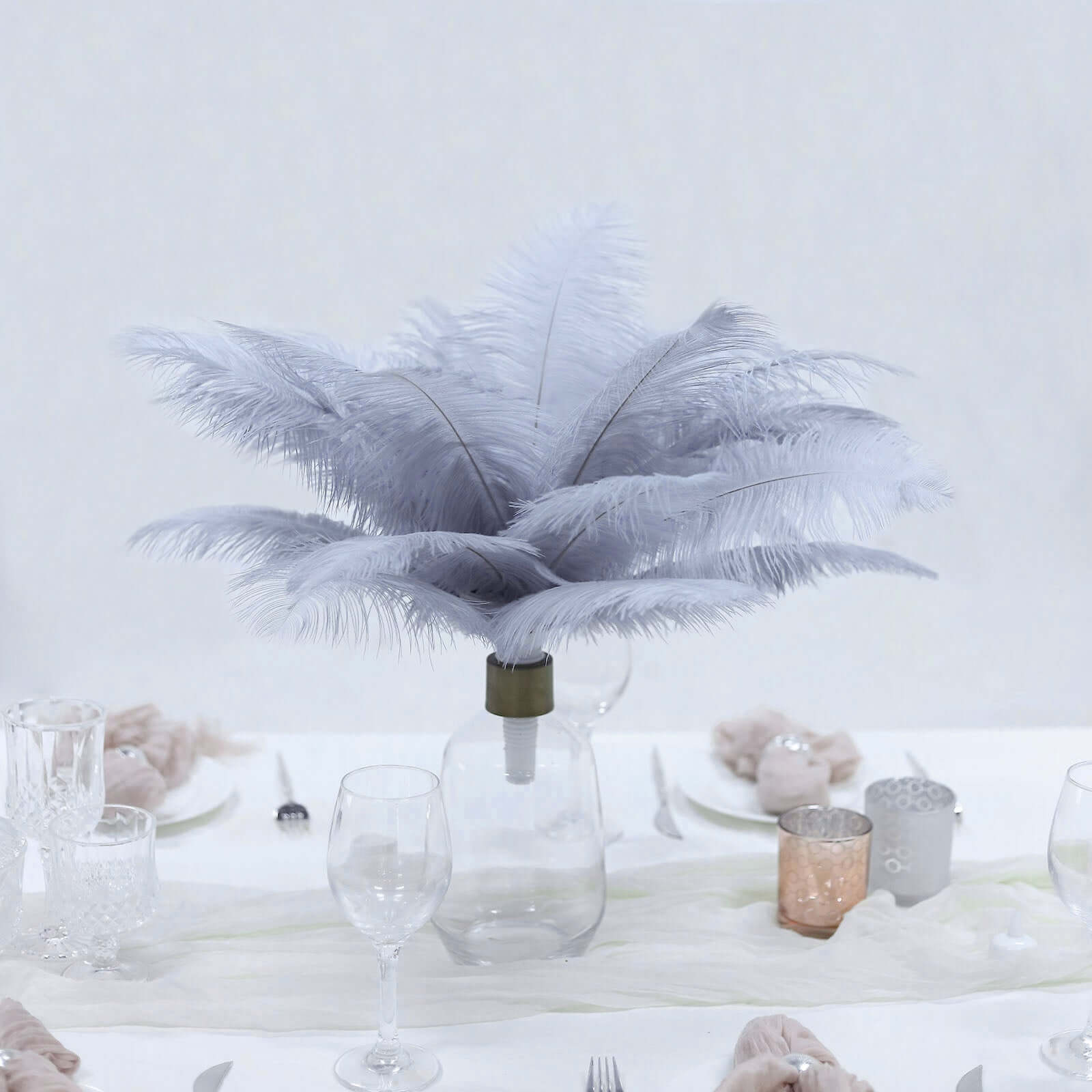 12 Pack 13"-15" Dusty Blue Natural Plume Real Ostrich Feathers, DIY Centerpiece Fillers