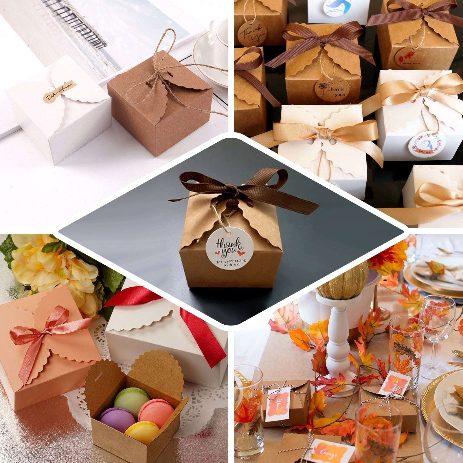 25 Pack 2.5"x2.5" White Grosgrain Ribbon Tote Party Favor Gift Boxes