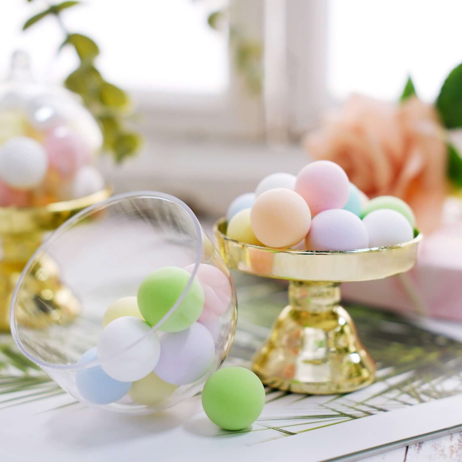 12-Pack Fillable Mini Pedestal Candy Container Clear/Gold - Decorative Candy Treat Favor Boxes with Dome Lid 4"