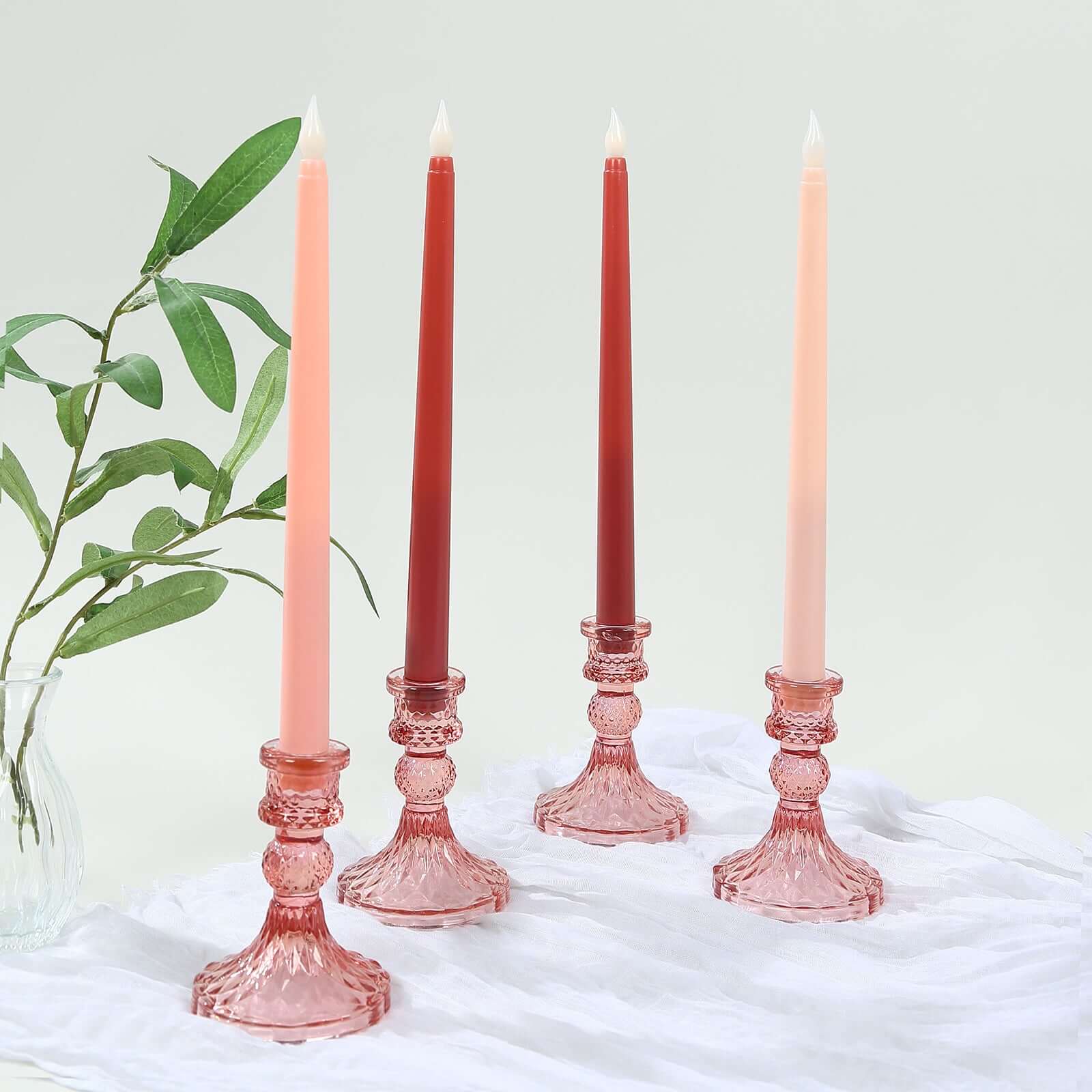 8-Pack LED Flickering Lighting Mixed Pink - Flameless Battery Operated Taper Candles 11"