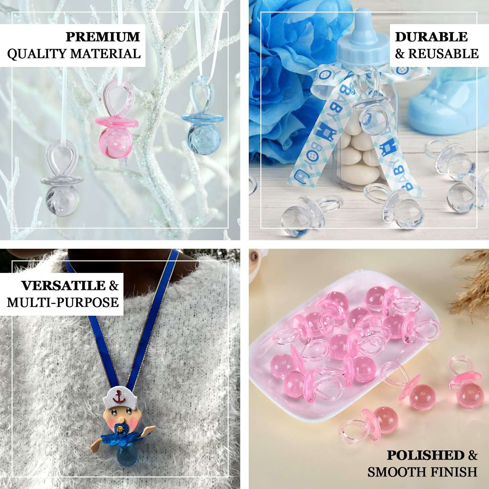 12 Pack Large Pink Decorative Baby Pacifiers, Baby Shower Favors