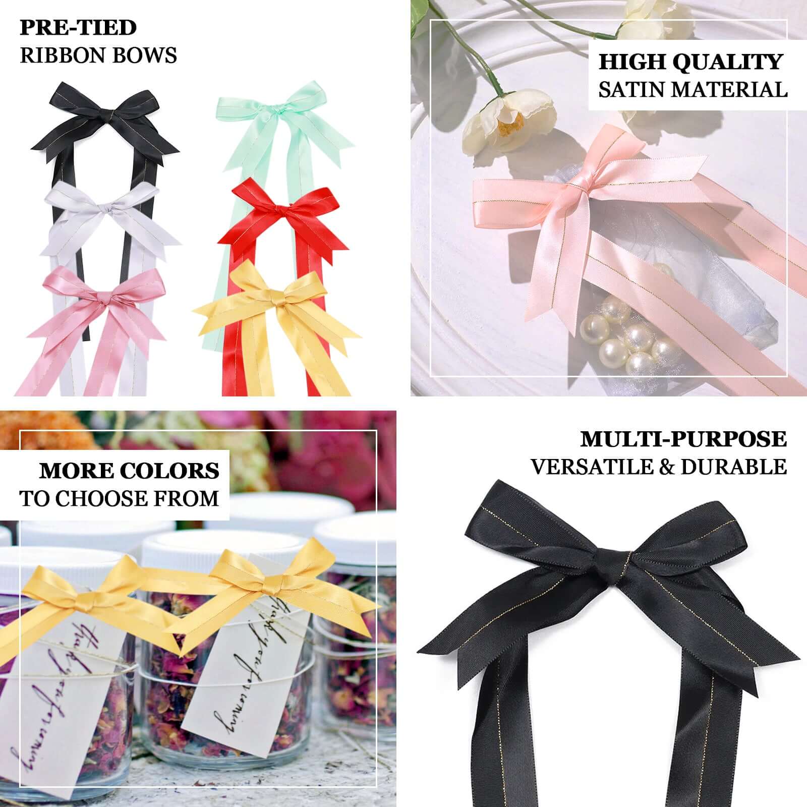 50 Pcs 10" Red Pre Tied Ribbon Bows, Satin Ribbon With Gold Foil Lining For Gift Basket and Party Favors Decor