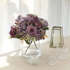 2 Pack Artificial Rose & Peony Floral Arrangements – 12" Purple Silk Bouquets for Weddings & Home Décor