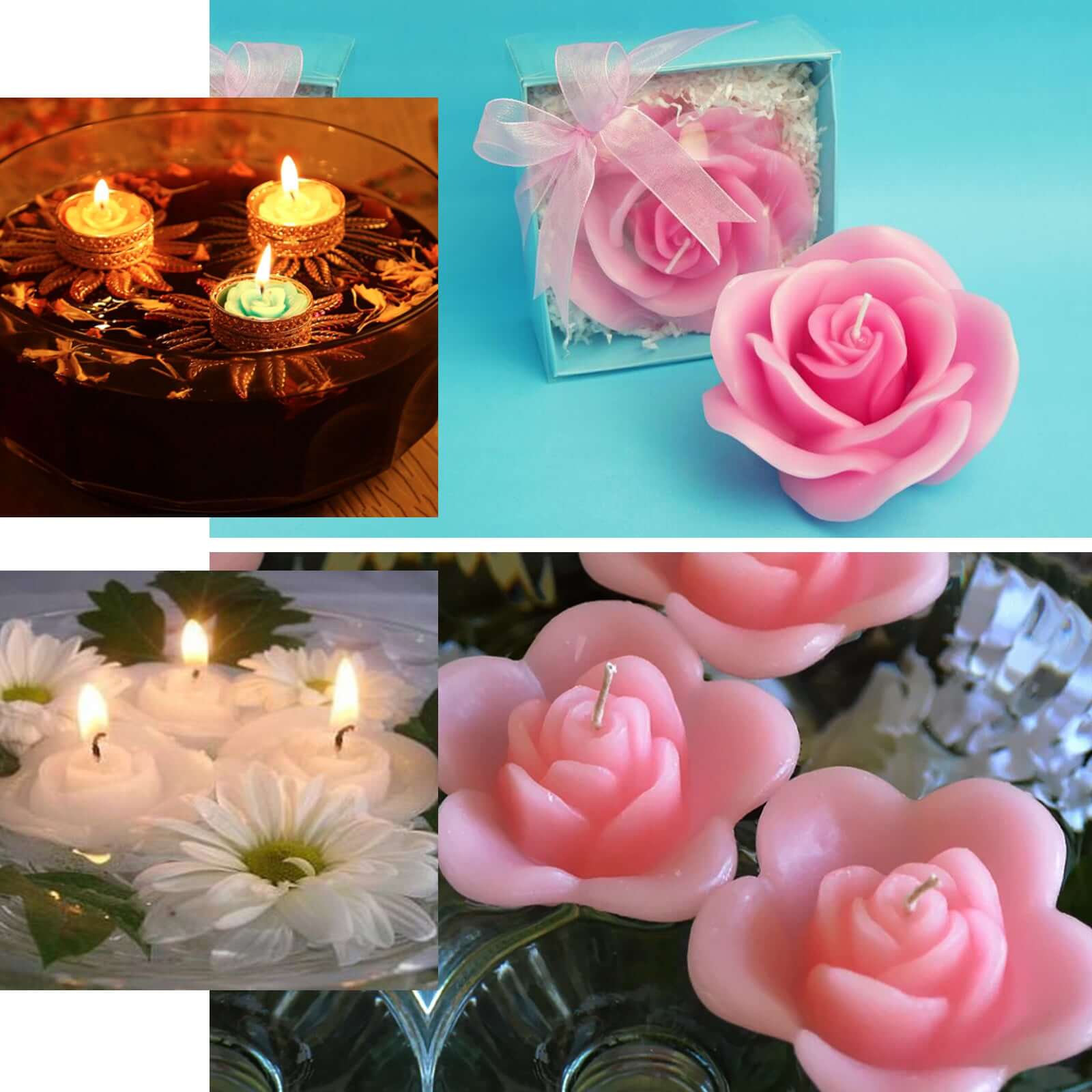 12-Pack Mini Floating Candles Rose Flower Design Ivory - Wedding Vase Fillers for Decor 1"