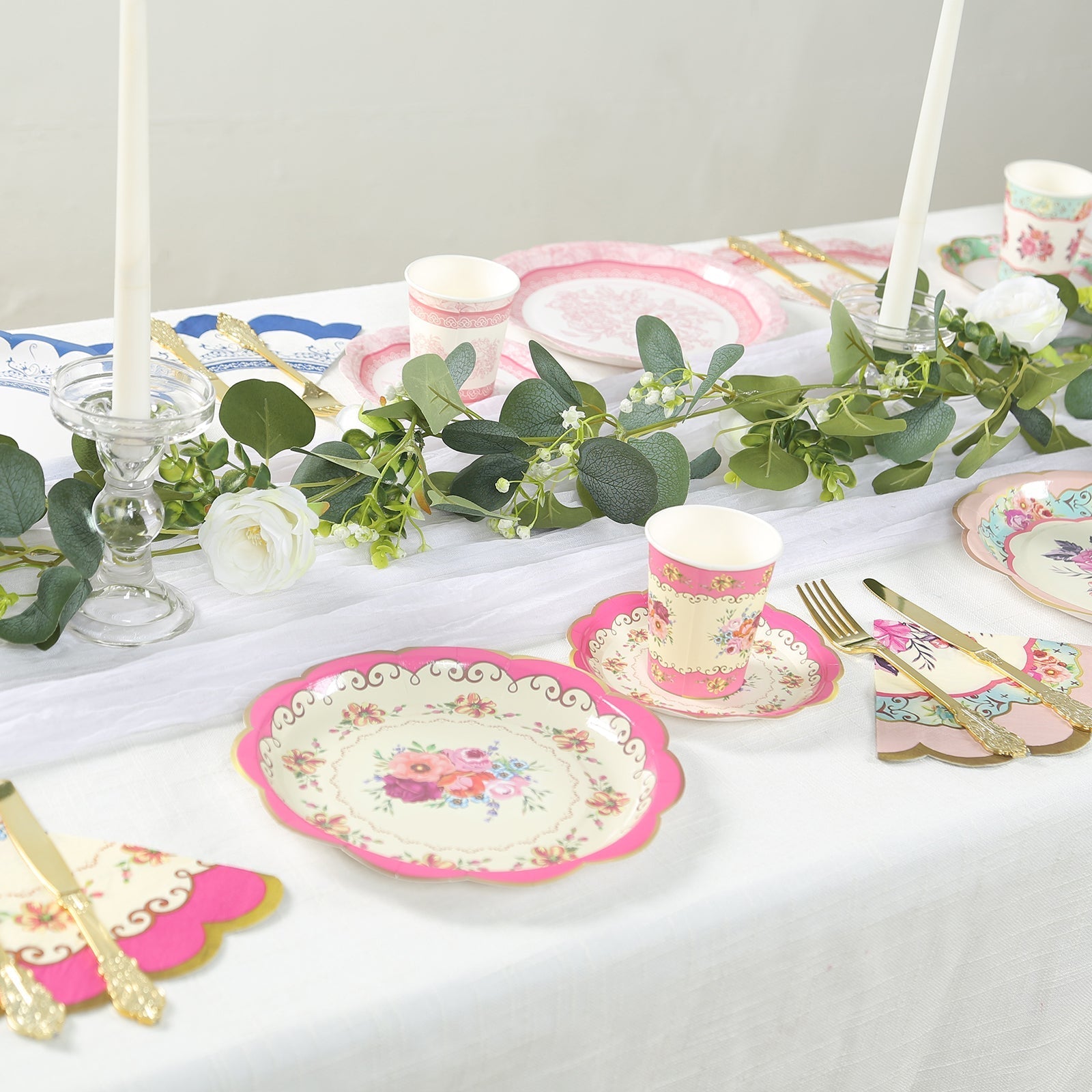 48-Pack Round Paper Cocktail Napkins with Vintage Floral Mixed Design and Scalloped Edges - Soft 2 Ply Disposable Napkins 12"