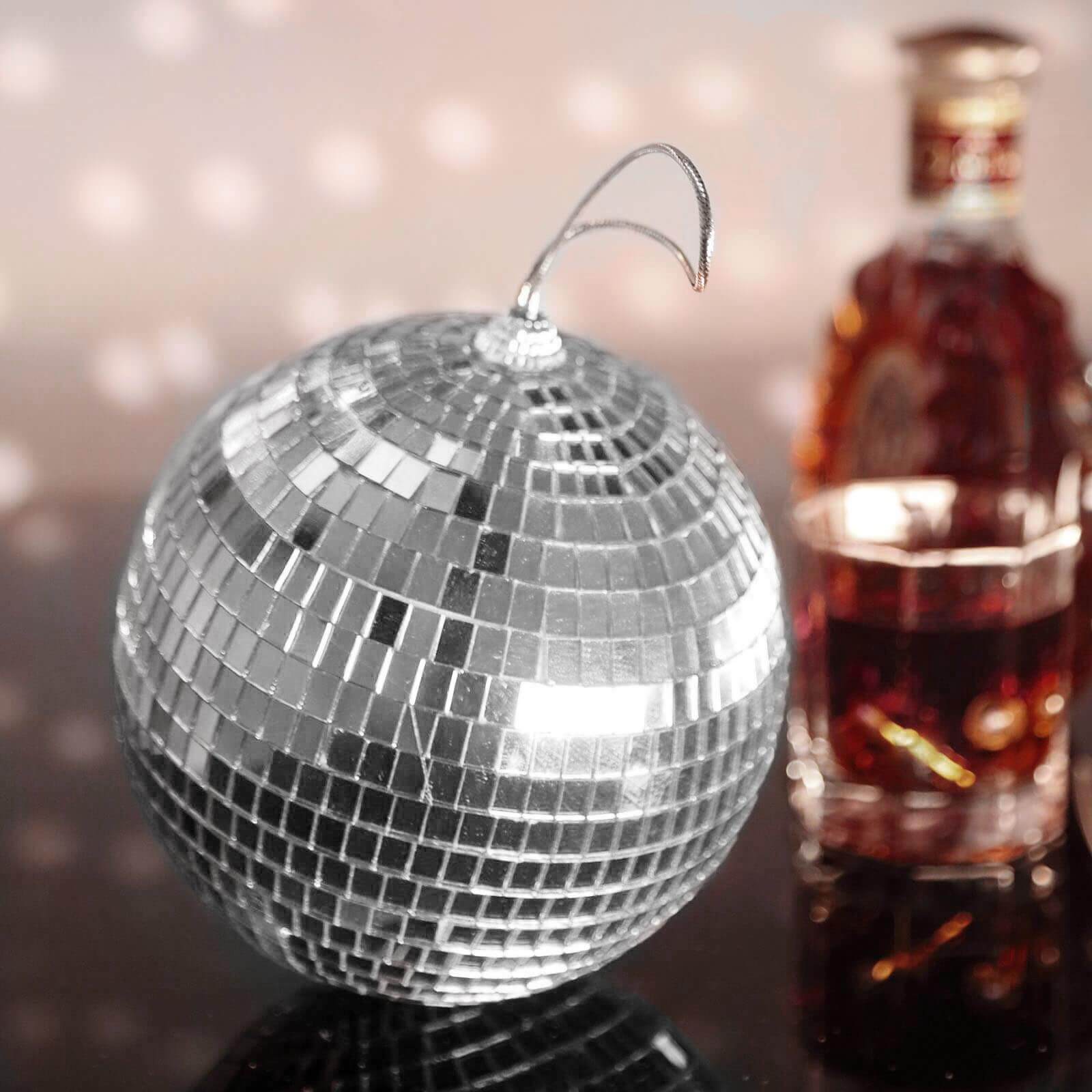 4 Pack 6" Silver Foam Disco Mirror Ball With Hanging Strings, Holiday Christmas Ornaments