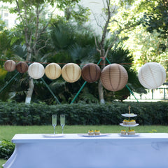 Set of 8 Natural Brown Hanging Paper Lanterns Assorted Sizes, Decorative Round Chinese Sky Lanterns - 6",8",10",14"