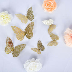 12-Pack 3D Butterfly Wall Decals, DIY Removable Mural Stickers Gold Cake Decorations Eye-Catching Design