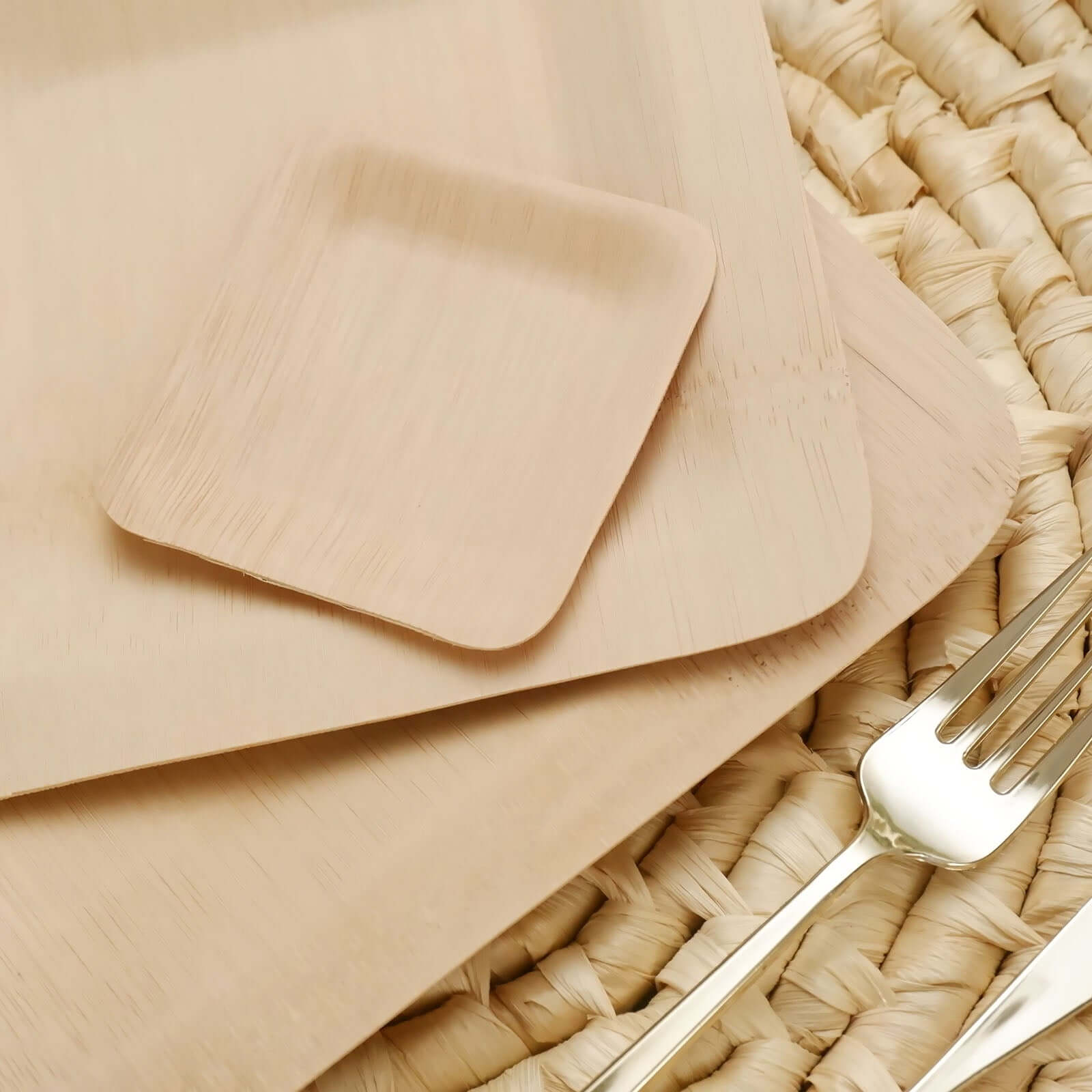 25-Pack Bamboo 3.5" Square Dessert Plates - Natural Eco Friendly Disposable Dinnerware for Farmhouse-Style Events, Parties & Gatherings