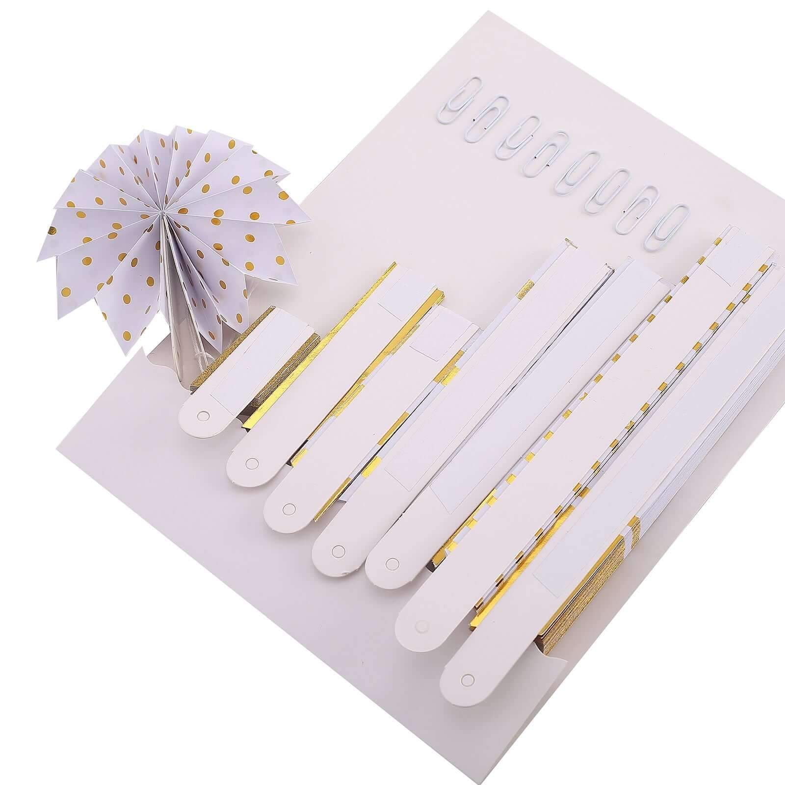 Set of 8 Gold White Hanging Paper Fan Decorations, Pinwheel Wall Backdrop Party Kit - 4", 8", 12", 16"