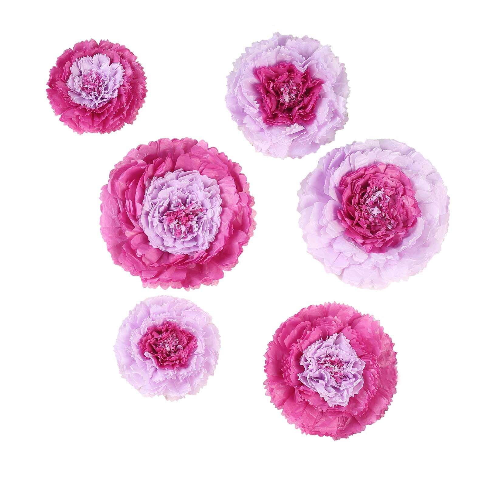 Set of 6 Lavender Giant Carnation 3D Paper Flowers Wall Decor - 12",16",20"
