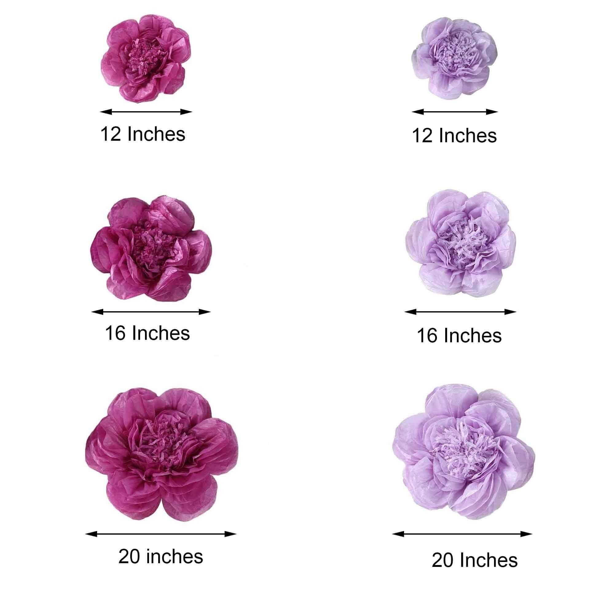Set of 6 Lavender Eggplant Giant Peony 3D Paper Flowers Wall Decor - 12",16",20"