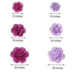 Set of 6 Lavender Eggplant Giant Peony 3D Paper Flowers Wall Decor - 12",16",20"
